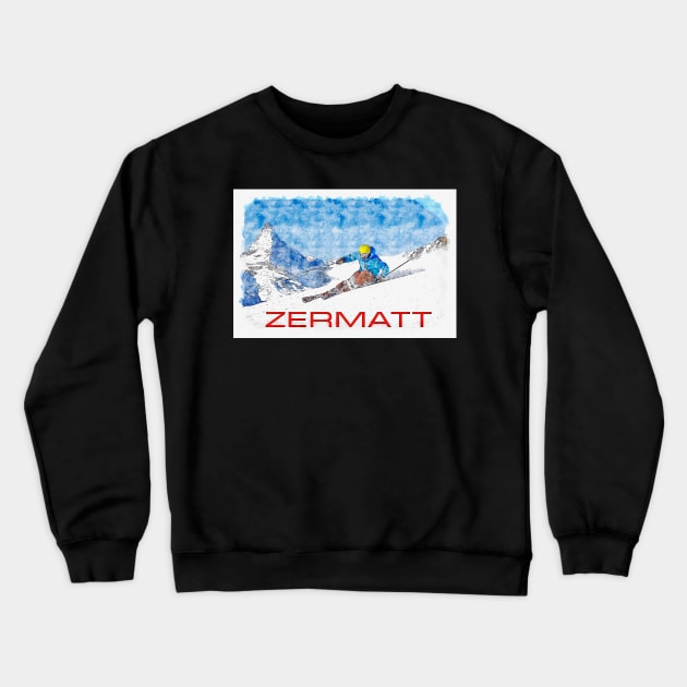 Zermat, Switzerland, Ski Poster Crewneck Sweatshirt by BokeeLee